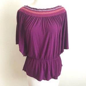 Michael Stars Off The Shoulder Purple Top With Flutter Sleeves